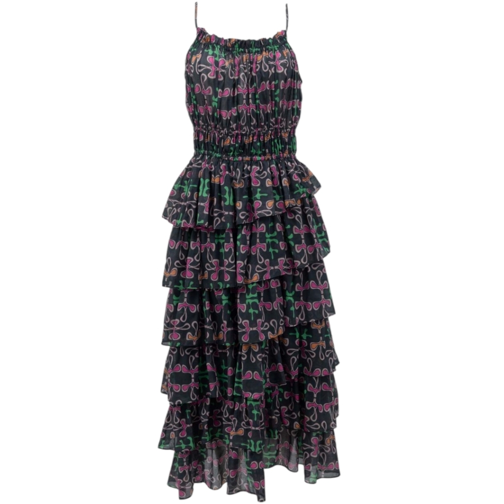 Devotion Twins Dress Maxi Interest Ruffle Tiered in Vera Dis SZ S